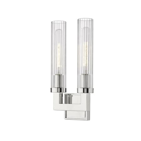 Z-Lite Beau 2 Light Wall Sconce, Polished Nickel & Clear 3031-2S-PN